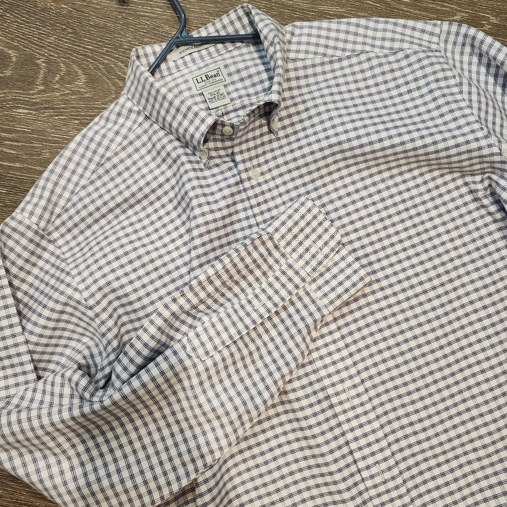 L.L. Bean Men's Wrinkle Resistant 100% Cotton Plaid Button Down Shirt